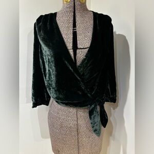 Madewell Dark Green Velvet Wrap Blouse